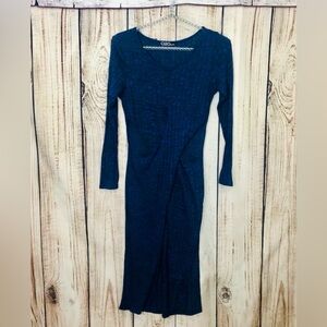 CLEO APPAREL Ribbed, LS Maxi Bodycon Dress, Super CUTE! Heather Blue, Small, EUC